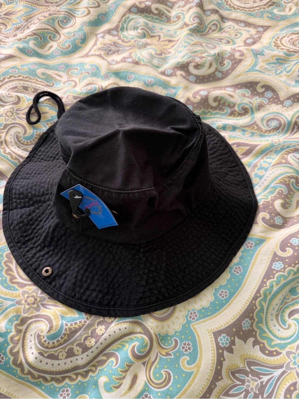 Black Bucket Hat with Chin Cord